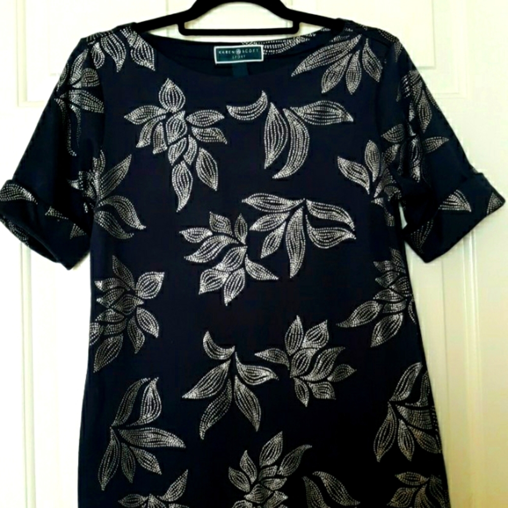 Karen Scott Navy Blue and Silver dress. Size Medium